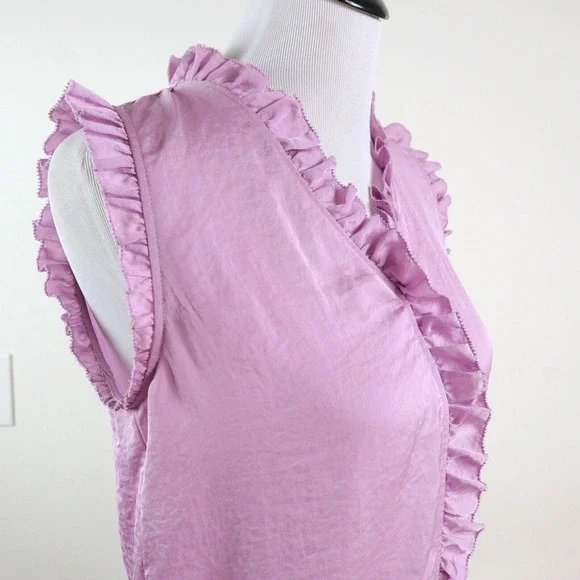 Ann Taylor Size XS Ruffle Front Shell Blouse Sleeveless V Neck Pink - Picture 7 of 10